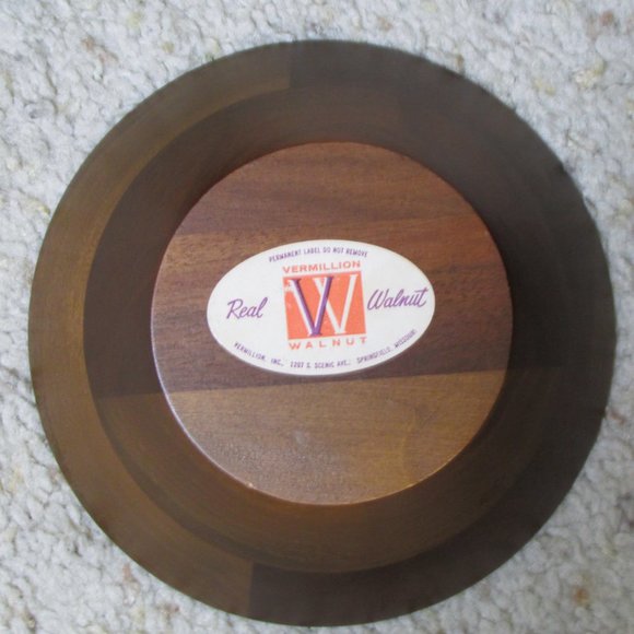 Vintage Mid Century Modern Vermillion Real Walnut Set of 5 Salad Bowls 6" - Picture 3 of 6